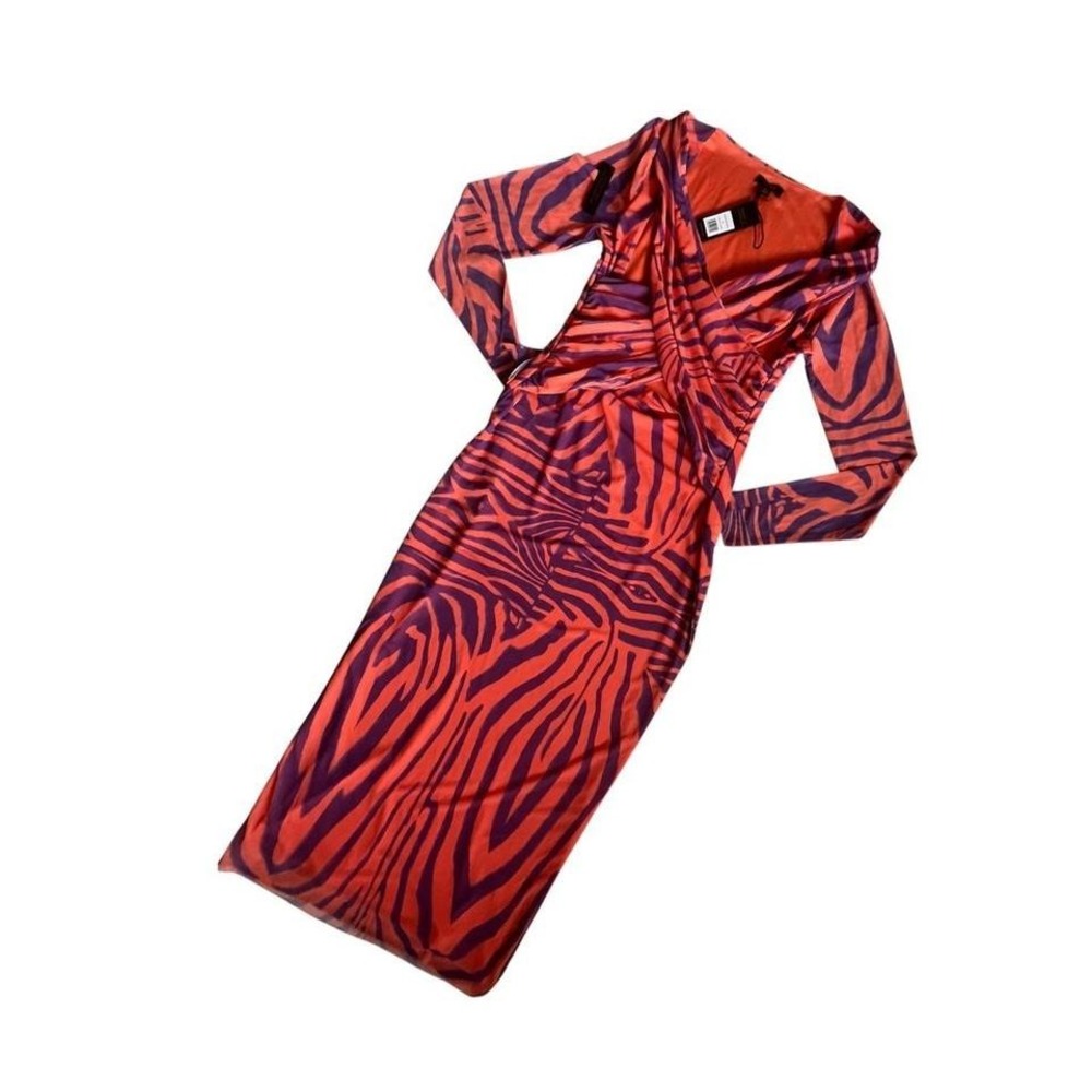 AFRM zebra print midi dress mesh bodycon Y2K statement bold night out nwt